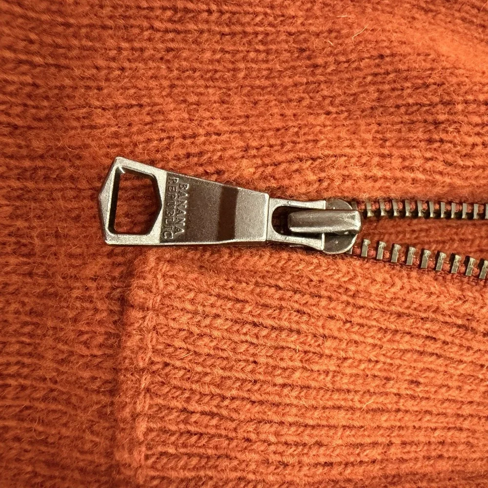 Men's Banana Republic‎ Italian Yarn  Merino Wool Sweater 1/4 Zip Orange Sz Large